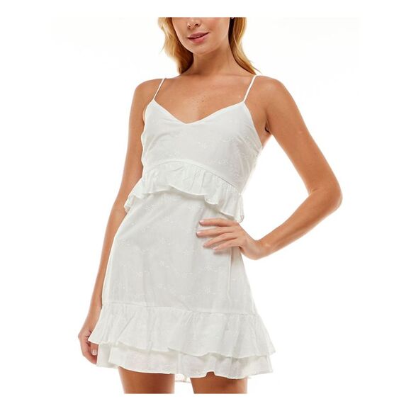 TRIXXI Womens Zippered Lined Spaghetti Strap V Neck Mini Party Fit + Flare Dress - Picture 3 of 4